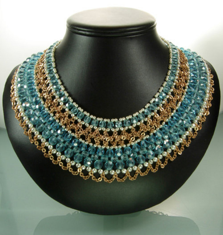 C 1970 Signed Coppola e Toppo Aqua Glass Bib Necklace