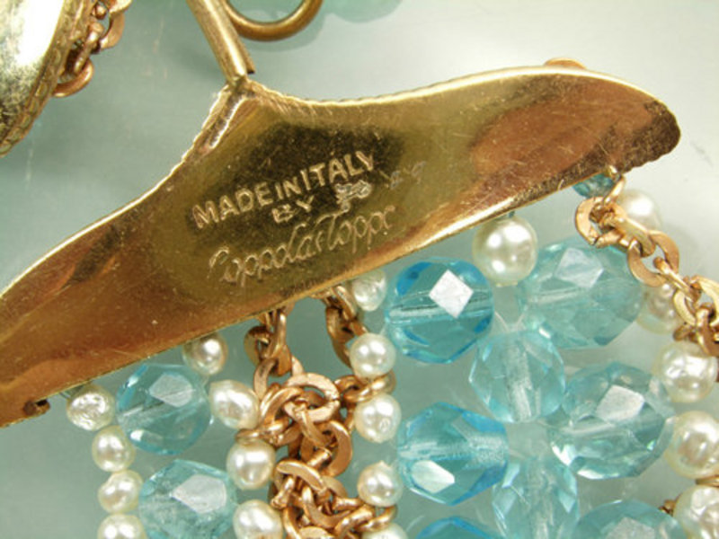 C 1970 Signed Coppola e Toppo Aqua Glass Bib Necklace