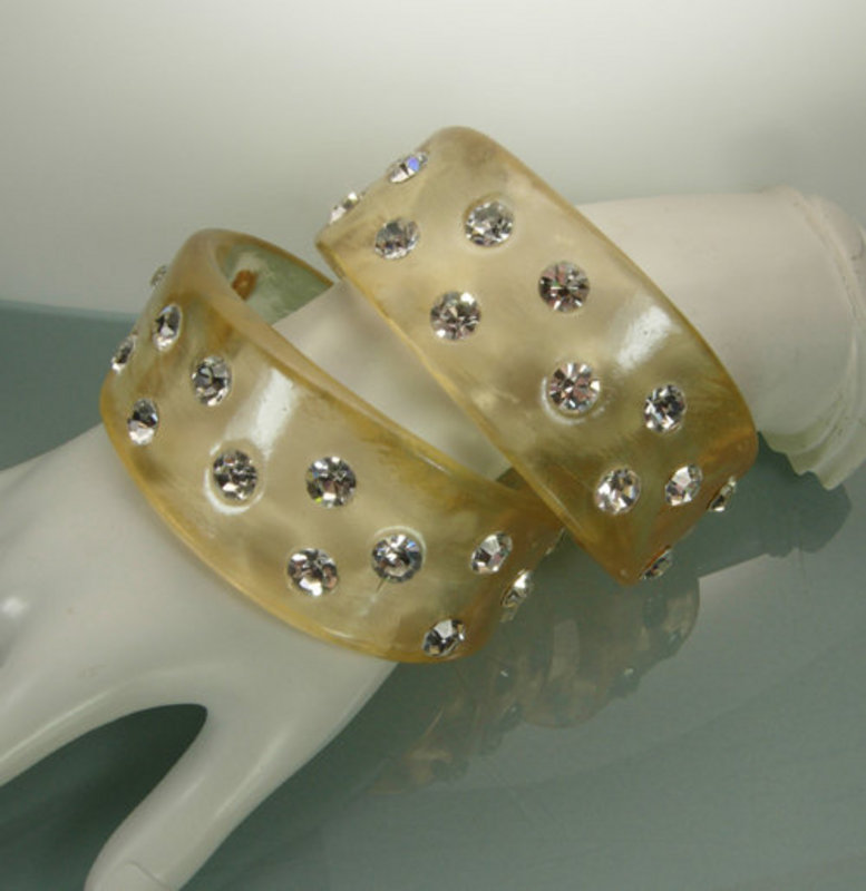 2 Huge 70s Couture Applejuice Resin Diamante Bangles