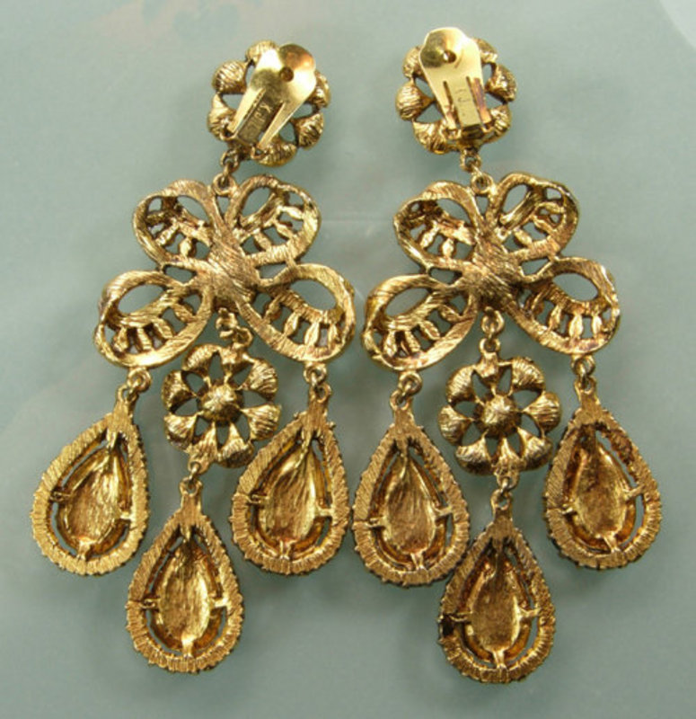 1960s Kenneth J Lane Huge 18th C Style Strass Earrings