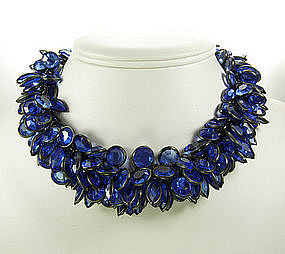 Yves Saint Laurent Gunmetal and Blue Glass Necklace