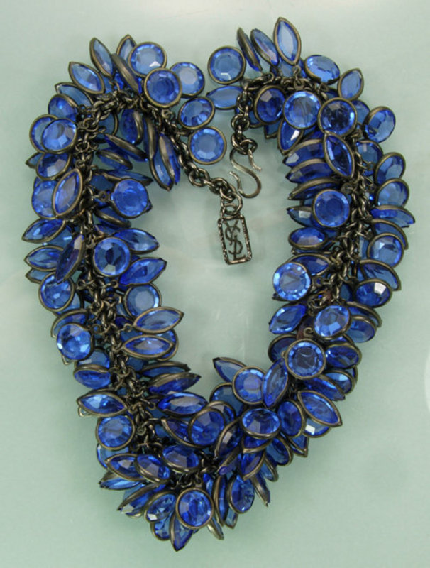 Yves Saint Laurent Gunmetal and Blue Glass Necklace