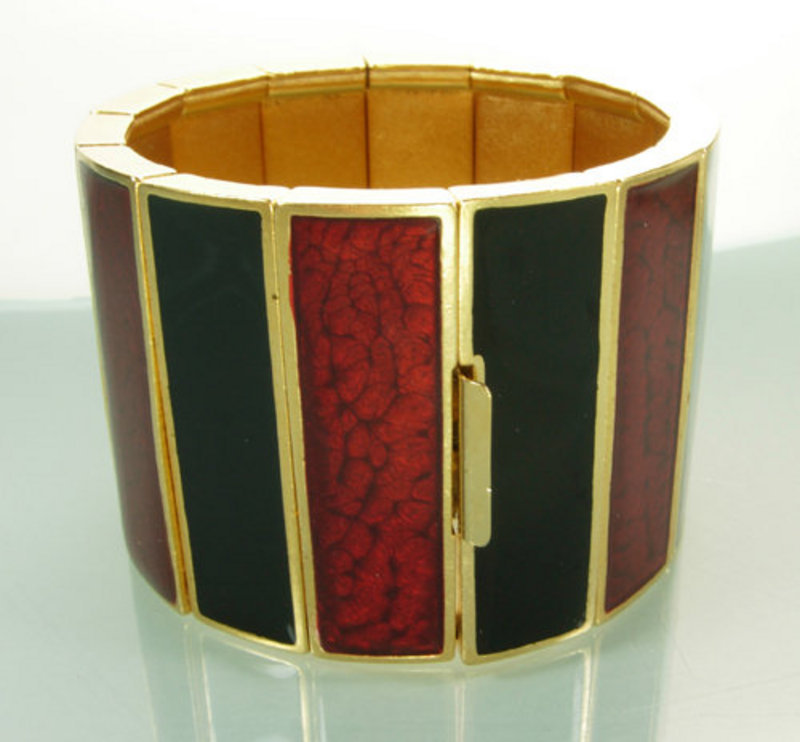 1970s Yves Saint Laurent Wide Red Black Enamel Bracelet