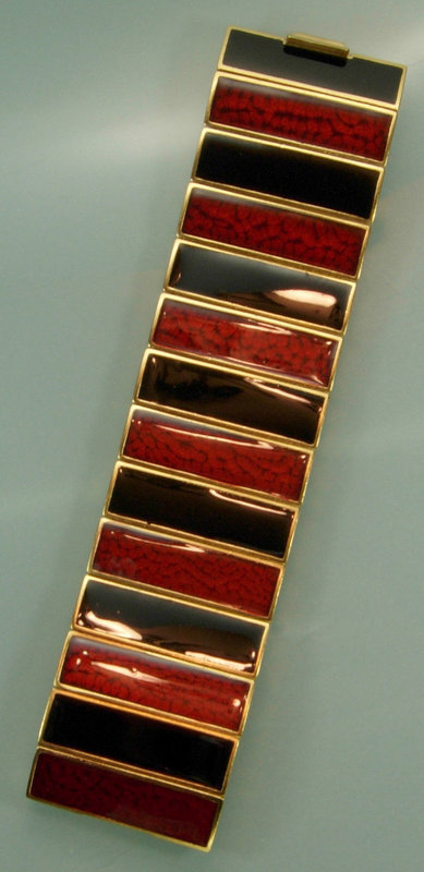 1970s Yves Saint Laurent Wide Red Black Enamel Bracelet