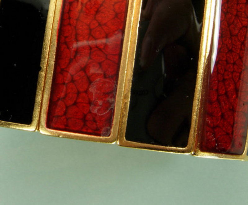 1970s Yves Saint Laurent Wide Red Black Enamel Bracelet