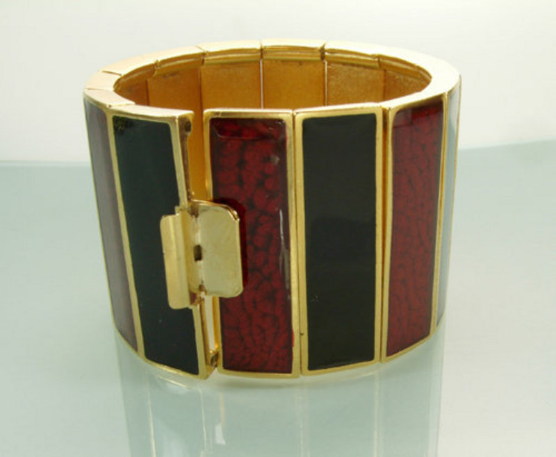 1970s Yves Saint Laurent Wide Red Black Enamel Bracelet