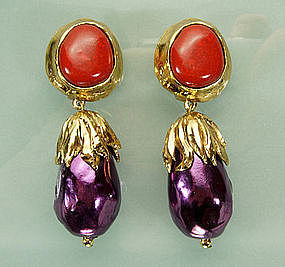 Statement Size Yves Saint Laurent Red Purple Earrings