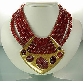 1970s YSL Beaded Statement Necklace: Glass Stones