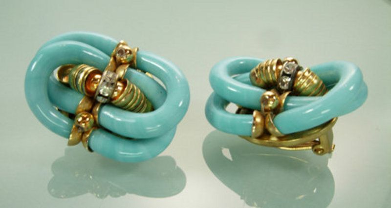 A. Seguso for Chanel Turquoise Glass, Diamante Earrings