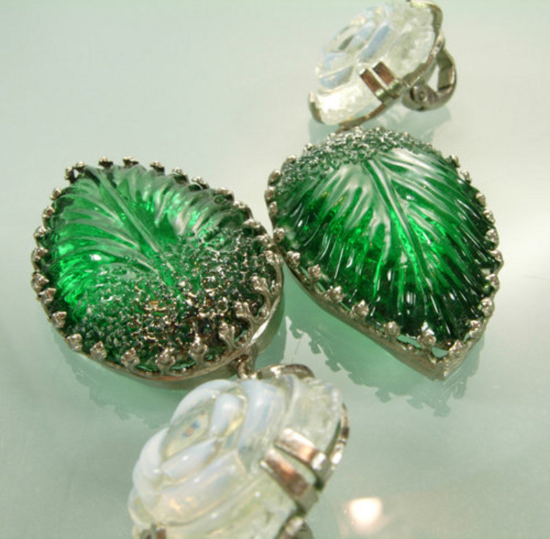 Luminous Green, Opaline Glass Drop Earrings:  France