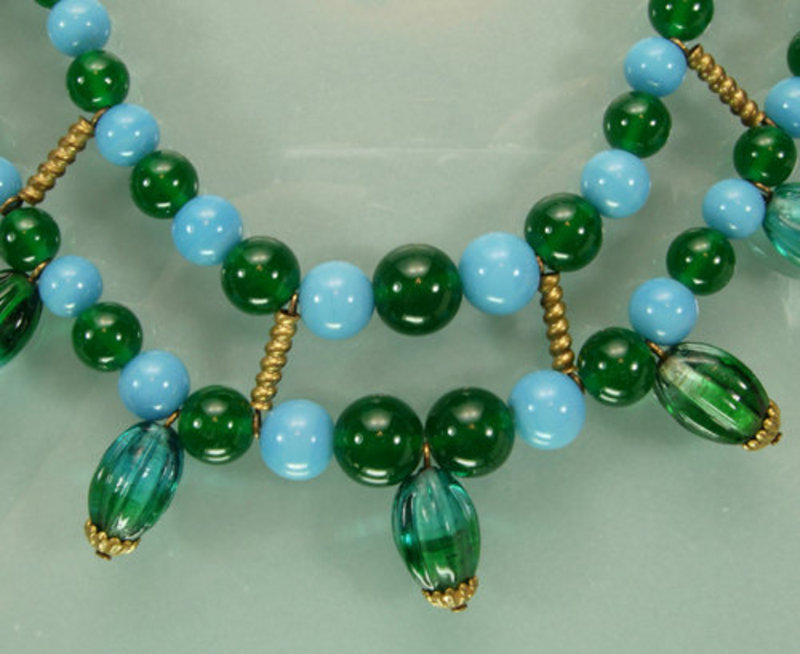 Christian Dior Germany Green Blue Glass Necklace: 1965