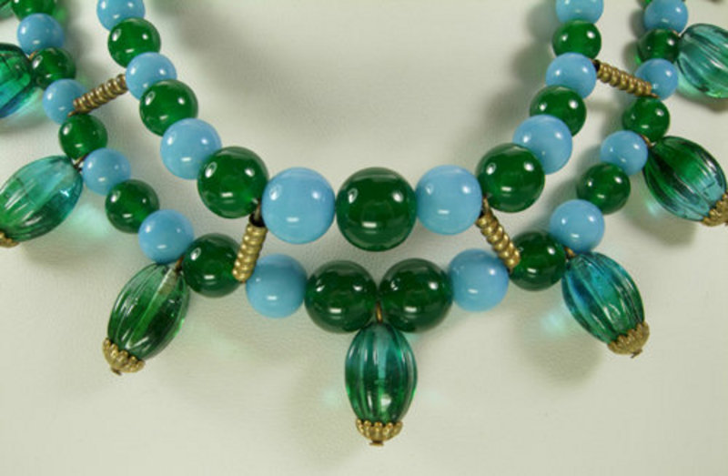 Christian Dior Germany Green Blue Glass Necklace: 1965