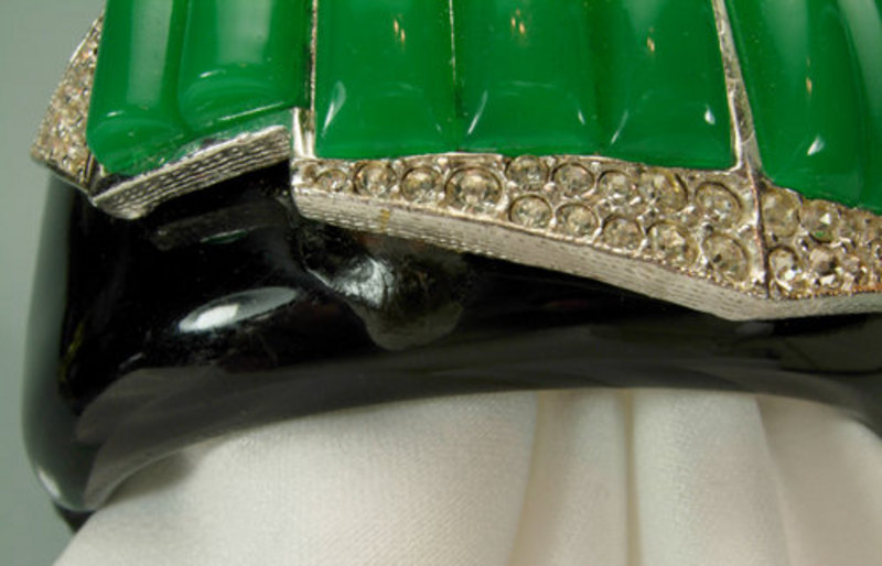 Pr Black Green Celluloid Strass Metal Clamper Bracelets
