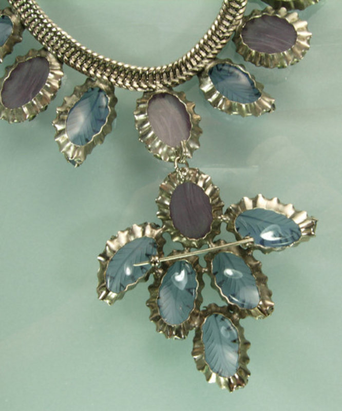 1960 Unsigned Schreiner Necklace Huge Blue Pink Stones