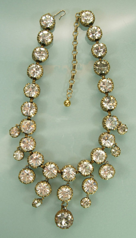 C 1960 Couture Necklace: Huge Brilliant Strass Stones