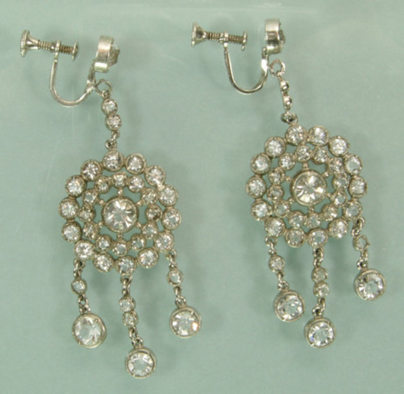 Edwardian Sterling  Rock Crystal Stones Drop Earrings