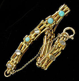 English Arts & Crafts Gold Turquoise Moonstone Bracelet