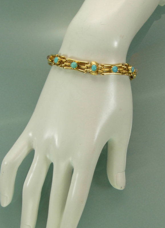 English Arts &amp; Crafts Gold Turquoise Moonstone Bracelet