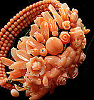 Victorian Carved Coral 14KT Gold Hinged Bangle: Cherub