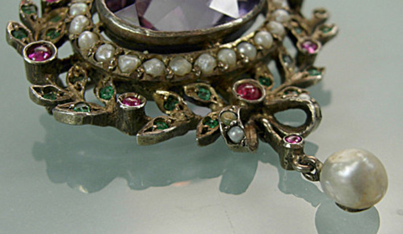 Georgian Gold Amethyst Ruby Emerald Pearl Pin / Pendant