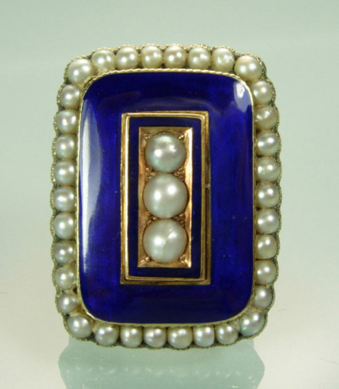 Very Large Georgian 14KT Gold, Pearl, Blue Enamel Ring