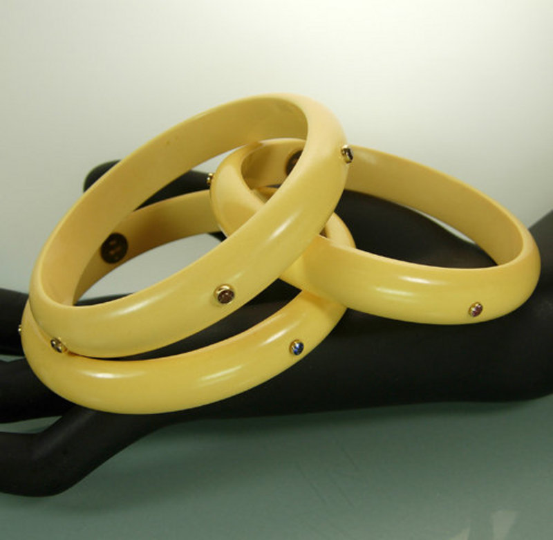 3 Mark Davis Bakelite 18KT Gold Sapphire Topaz Bangles