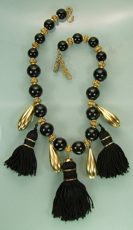 Yves Saint Laurent France Black Tasselled Bib Necklace