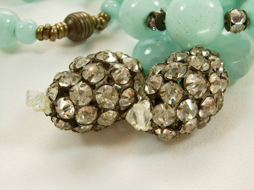 Rousselet Aqua Glass, Strass Necklace Earrings: France