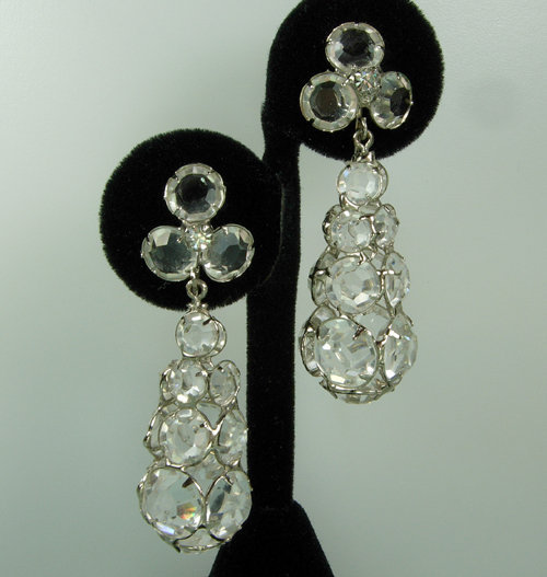60s Drop Earrings Openback Unfoiled Lead Crystal Stones