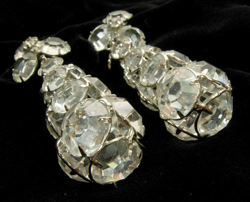 60s Drop Earrings Openback Unfoiled Lead Crystal Stones