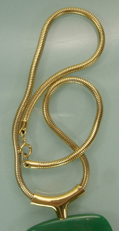 Lanvin Paris Green Black Snake Chain Pendant Necklace