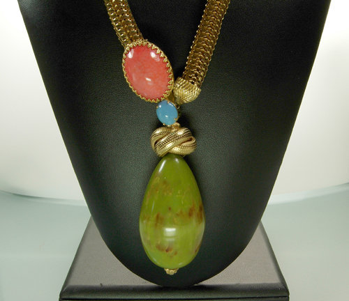 Alice Caviness Bakelite Glass Coral Turquoise Necklace