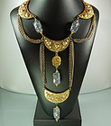 1960s Etruscan Long Statement Necklace, Glass Beads