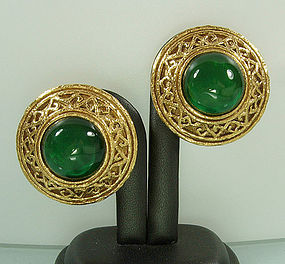 Chanel Byzantine Earrings Green Poured Glass Cabochons