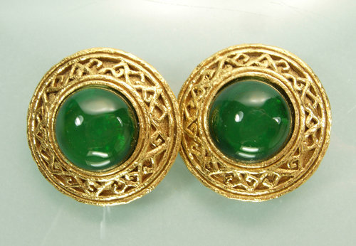 Chanel Byzantine Earrings Green Poured Glass Cabochons