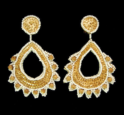 Huge 1960s Kenneth Lane KJL Earrings: Raffia Paillettes