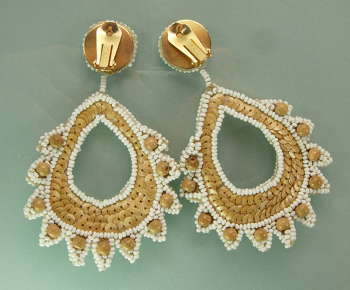 Huge 1960s Kenneth Lane KJL Earrings: Raffia Paillettes