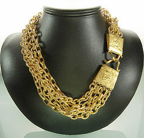 Statement Signed Karl Lagerfeld 5 Strand Chain Necklace