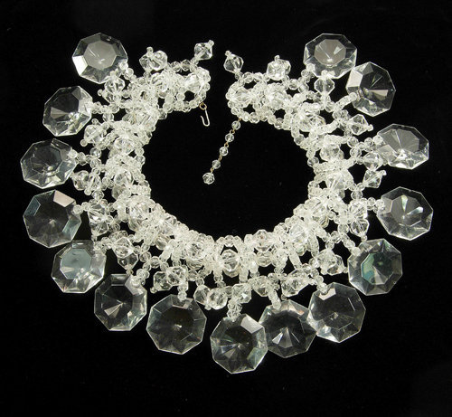 Amazing Huge 1960s Clear Lucite Beaded Collar Necklace