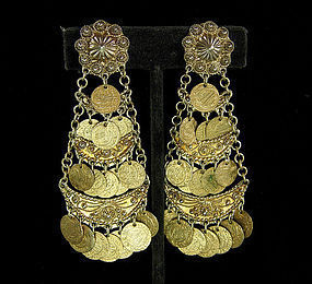 1970s Statement Size 900 Silver Etruscan Coin Earrings