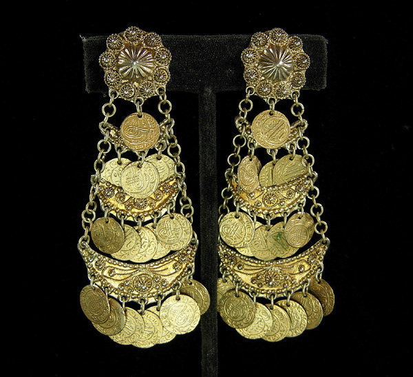 1970s Statement Size 900 Silver Etruscan Coin Earrings