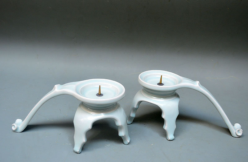 Contemporary Celadon Candle Sticks by Orita Tatsuya