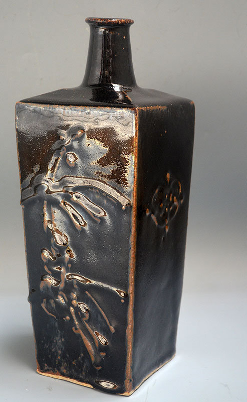 Kawai Takeichi Japanese Kuro-yu Pottery Bottle Vase