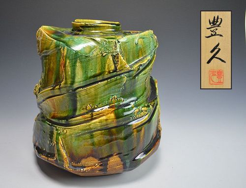 Kato Toyohisa Contemporary Oribe Kaki Vase