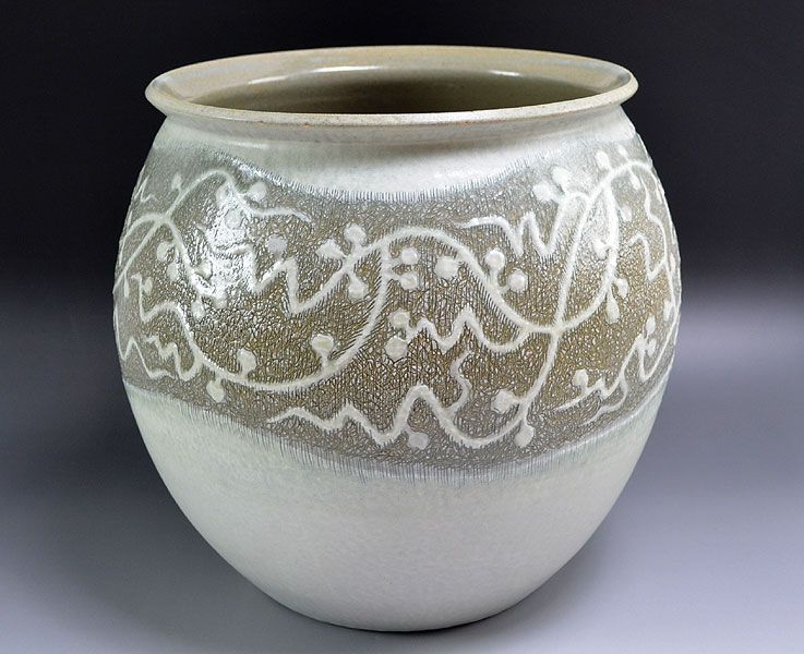 Fox and Fruition, Nitten Exhibited Vase by Shinkai Kanzan