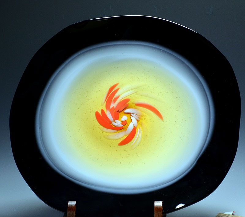 Exhibited Hand-blown Art-Glass Plate, Nakashima Yasushi