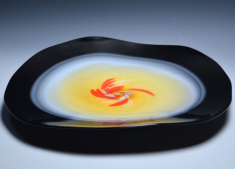 Exhibited Hand-blown Art-Glass Plate, Nakashima Yasushi