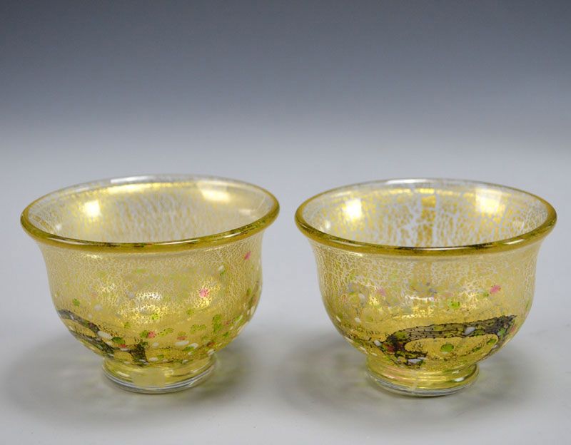 Gold Veined Glass Sake Set by Kuroki Kuniaki