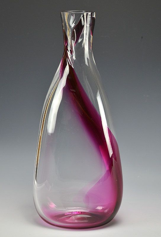 Red Stripe Hand-blown Art Glass Bottle by Nakashima Yasushi