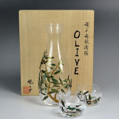 Contemporary Lacquered Glass Sake Set by Arai Etsuko